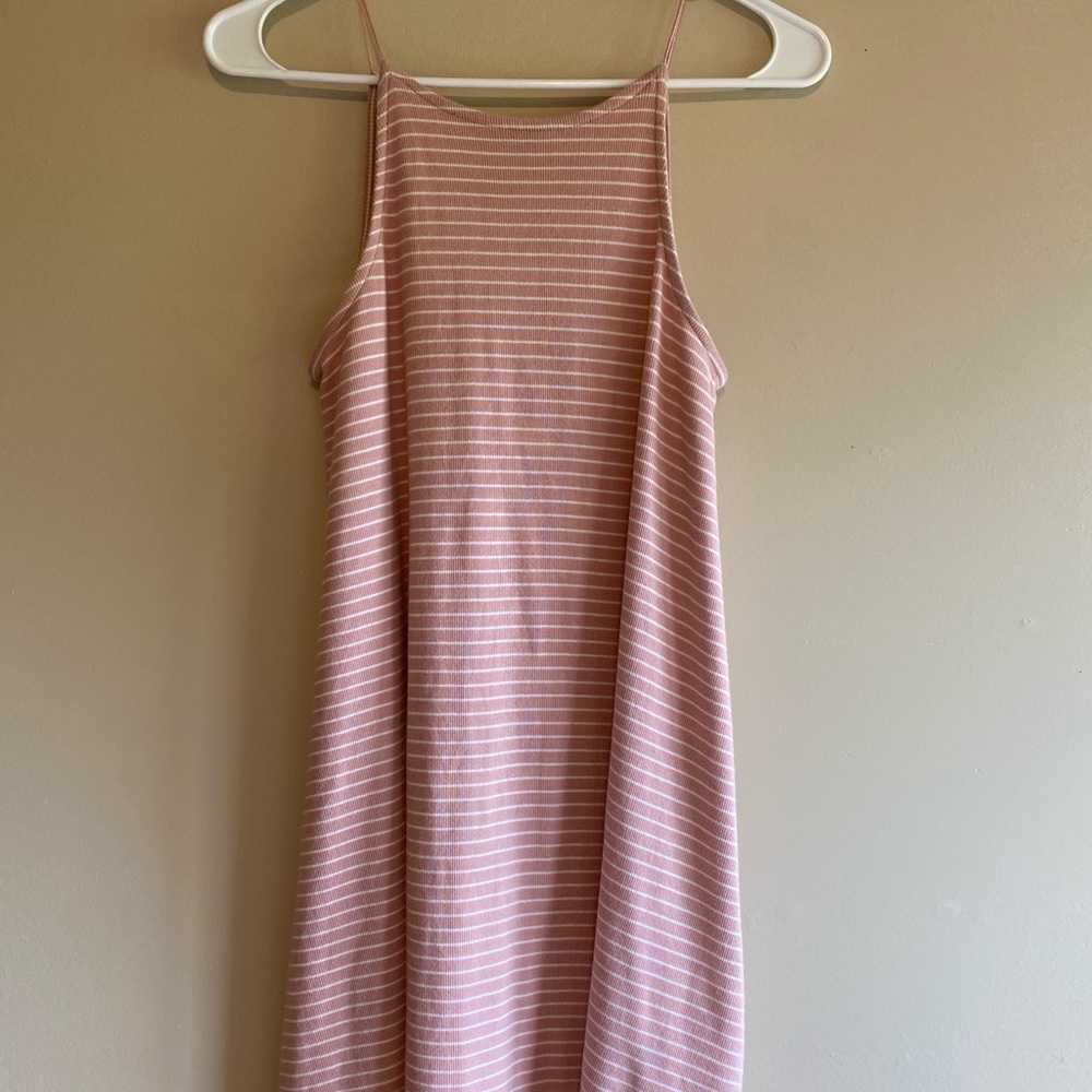 pink and white stripped dress